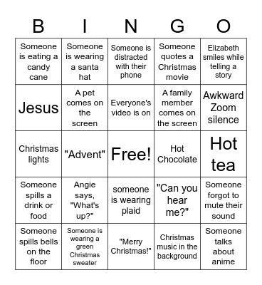 HR Youth Group Christmas Party Bingo Card