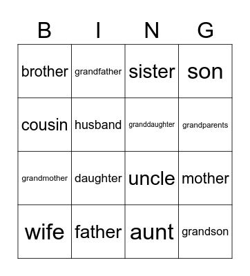 FAMILY BINGO Card