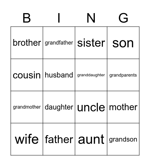 FAMILY BINGO Card