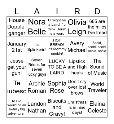 LIFE OF LAIRDS - BINGO! Bingo Card