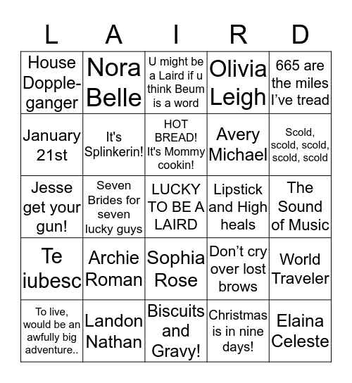 LIFE OF LAIRDS - BINGO! Bingo Card