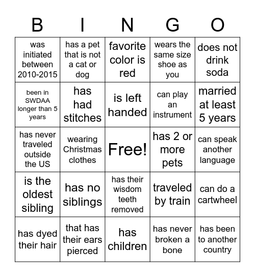 Find Someone Who... Bingo Card