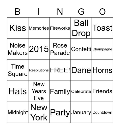 New Years Bingo Card