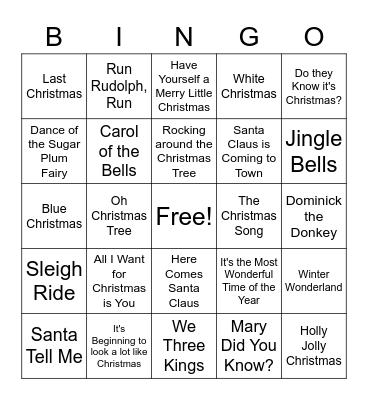 Christmas Song BINGO 2.0 Bingo Card