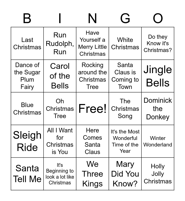 Christmas Song BINGO 2.0 Bingo Card