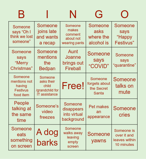 Festivus 2020 Bingo Card