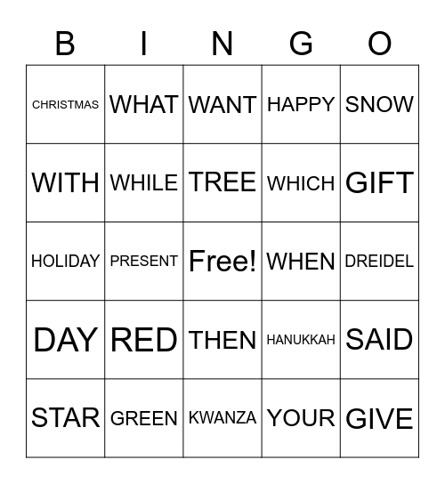HOLIDAY BINGO Card