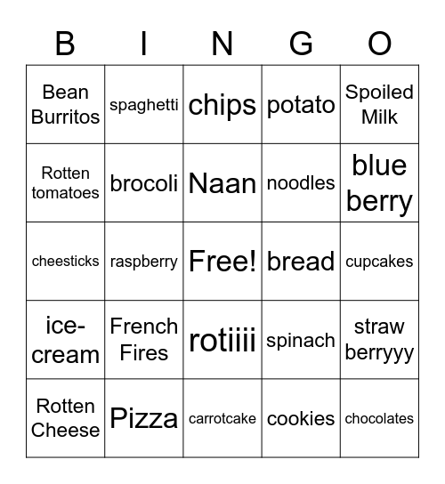 Food Bingo Card