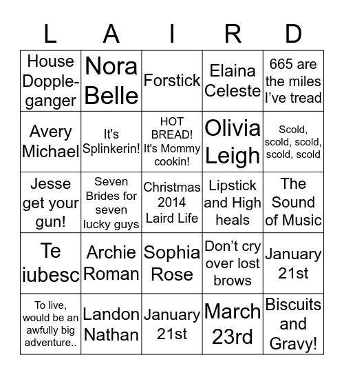 LIFE OF LAIRDS - BINGO! Bingo Card