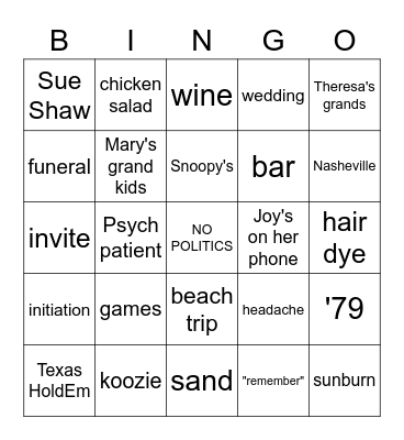 ANNIE'S 60TH BIRTHDAY PARTY Bingo Card