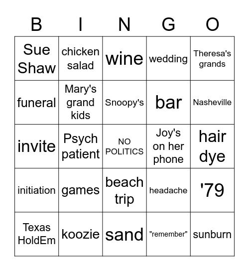 ANNIE'S 60TH BIRTHDAY PARTY Bingo Card