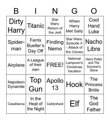 Famous Movie Lines 2020 Bingo Card