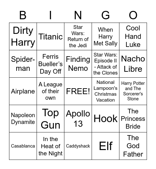 Famous Movie Lines 2020 Bingo Card