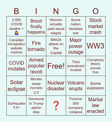 2020 Season Finale Bingo Card