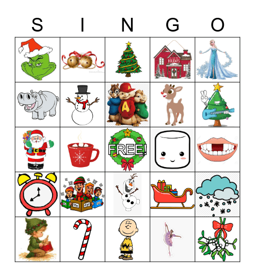 Christmas Picture Singo Bingo Card