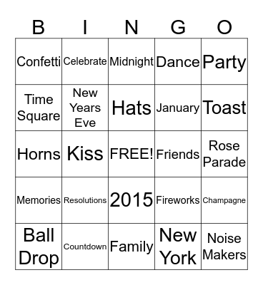 New Years Bingo Card