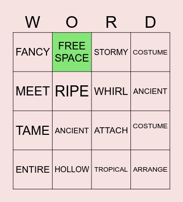What's the meaning of the WORD? Wordly Wise Bingo Card