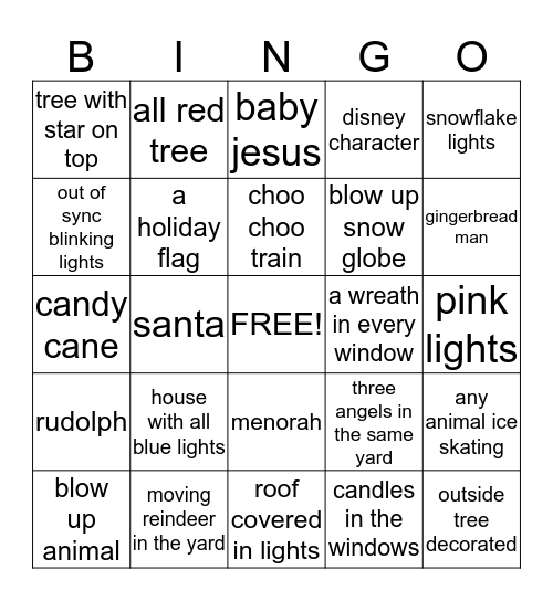 Holiday Lights Bingo #1 Bingo Card