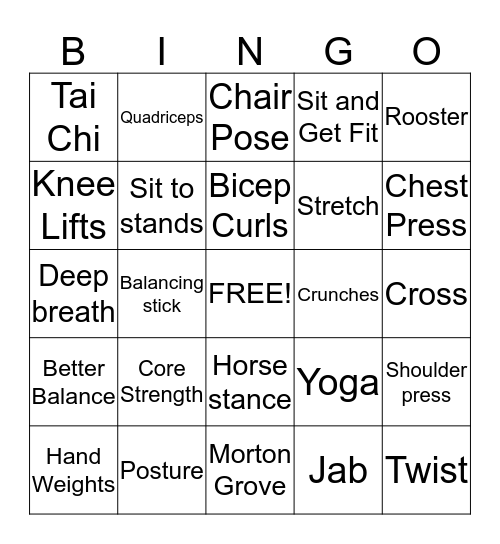 Fitness Class Bingo Card