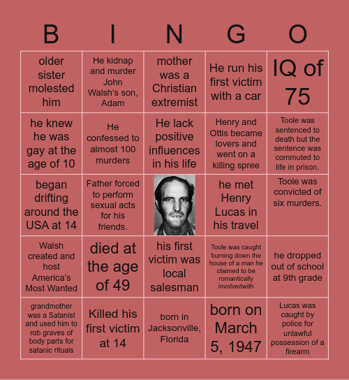 Serial Killer Bingo Card