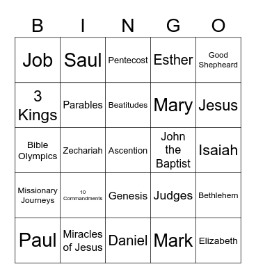 Spring Bible Olympics Game 2 Bingo Card