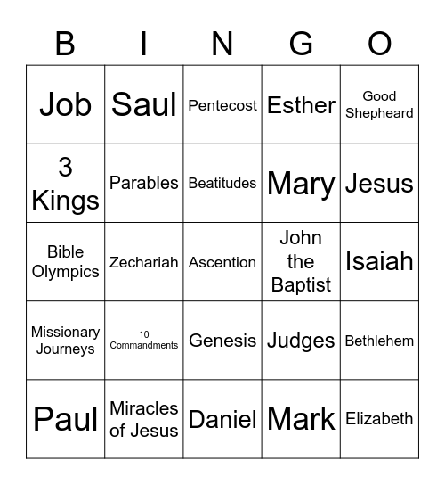 Spring Bible Olympics Game 2 Bingo Card