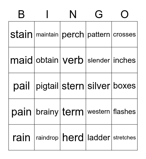 Lesson 54 Bingo Card