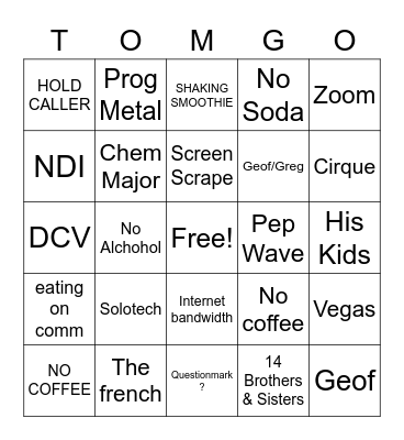 Bingo Tom Bingo Card