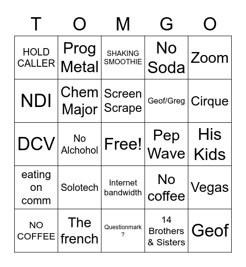 Bingo Tom Bingo Card