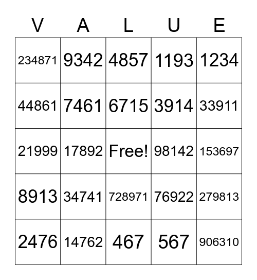 Place Value Bingo! Bingo Card