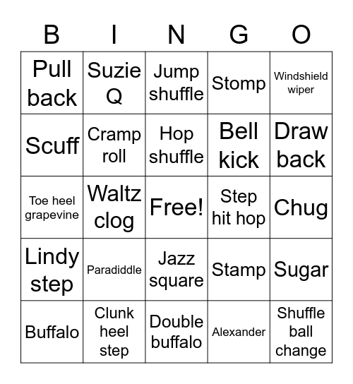 Tap Dance Bingo Card