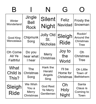 Christmas Song Bingo Card