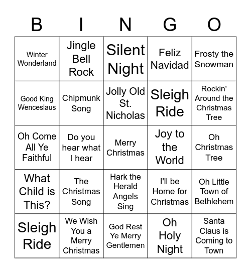 Christmas Song Bingo Card