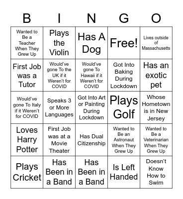 Lyndra Ice Breaker Bingo! Bingo Card