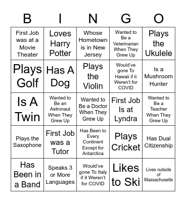 Lyndra Ice Breaker Bingo! Bingo Card