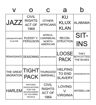 AFRICAN AMERICAN Bingo Card