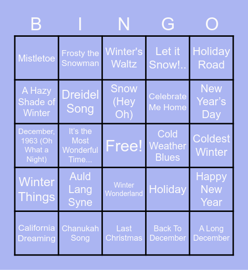 Winter Break  Bingo Card