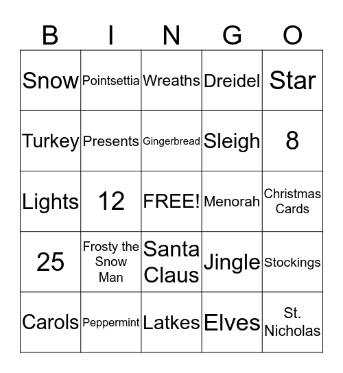 Holiday Bingo Card