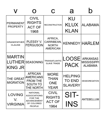 AFRICAN AMERICAN Bingo Card