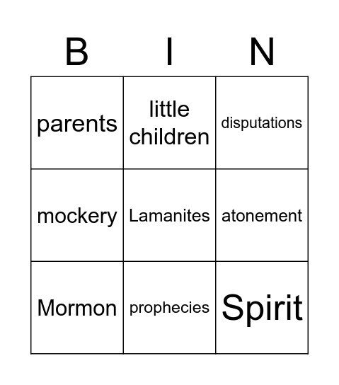 Moroni Chapter 8 Bingo Card