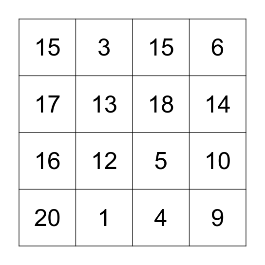 Number Bingo Card