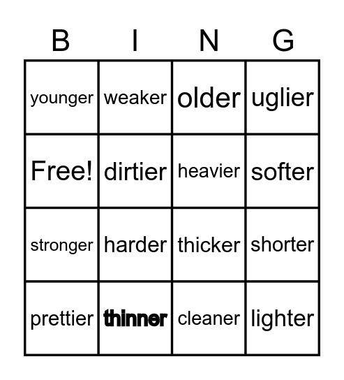 COMPARISON Bingo Card