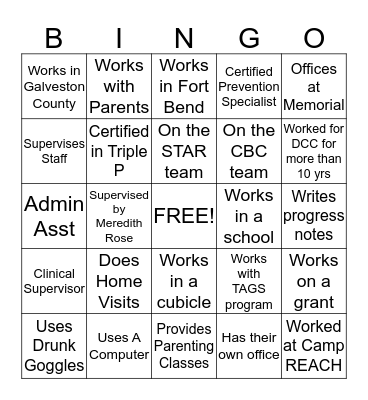 Prevention People BINGO Card