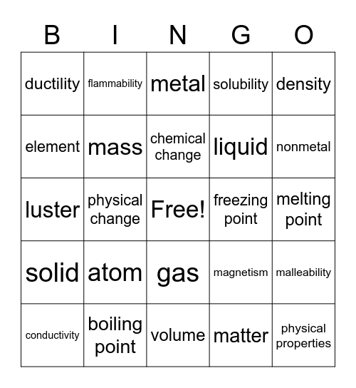 Matter Bingo Card