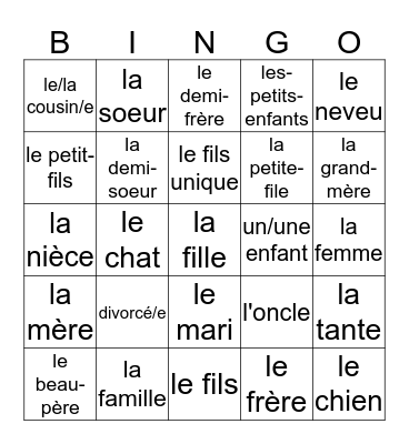 Fr 1 Ch 3b Voc 2  Bingo Card