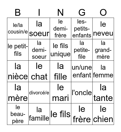 Fr 1 Ch 3b Voc 2  Bingo Card