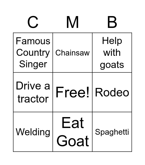 Coopers Mission Bingo Card