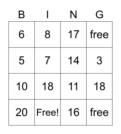 Count Bingo Card