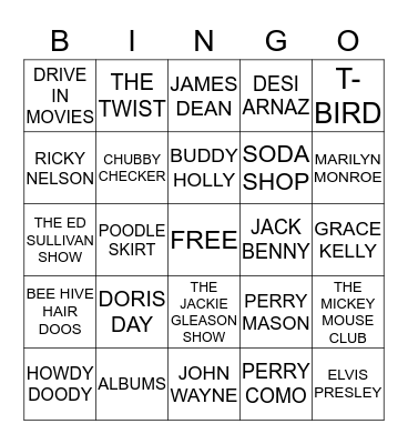 50's Bingo Game Bingo Card