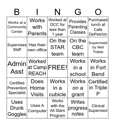 Prevention People BINGO Card